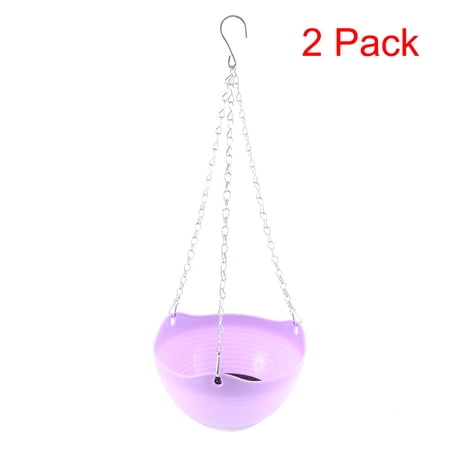 2 Pack, Plastic Hanging Flower Pot Chain Plant Planter Basket Home Office Garden Decor Sky Blue