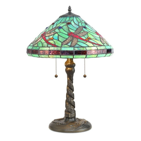 Serena d'italia Tiffany 2 light Turquoise Dragonfly 21 in. Bronze Table Lamp