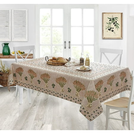 

Provence Wheat and Olives Country French Fabric Tablecloth by Home Bargains Plus Indoor Outdoor Stain and Water Resistant Wrinkle Free Tablecloth 60” x 120” Oblong/Rectangle