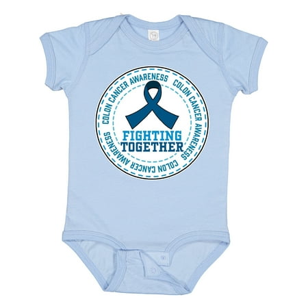 Inktastic Fighting Together- Colon Cancer Awareness Dark Blue Ribbon Gift Baby Boy or Baby Girl Bodysuit