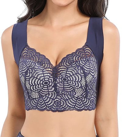 ALSLIAO Women Lace Bra Lymphvity Detoxification and Shaping & Powerful Lifting Bra Blue 2XL