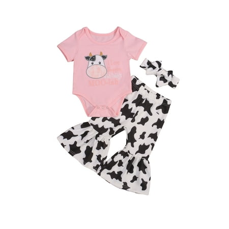 jaweiw 3 Pcs Baby Girl Summer Outfits Set Cartoon Letter Pattern Short Sleeve Round Neck Romper + Cow Print Flared Pants + Headband
jaweiw 3 Pcs Baby Girl Summer Outfits Set Cartoon Letter Pattern Short Sleeve Round Neck Romper + Cow Print Flared Pants + Headband