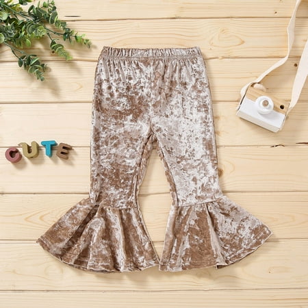 DAETIROS Versatile Elastic Casual Comfy Children Flare Solid Girls Trousers Beige