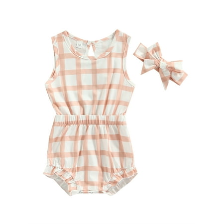 Genuiskids Newborn Baby Romper Plaid Print Sleeveless Round Neck Open Back Design Jumpsuit + Knotted Bow Headband Summer Outfits
Genuiskids Newborn Baby Romper Plaid Print Sleeveless Round Neck Open Back Design Jumpsuit + Knotted Bow Headband Summer Outfits