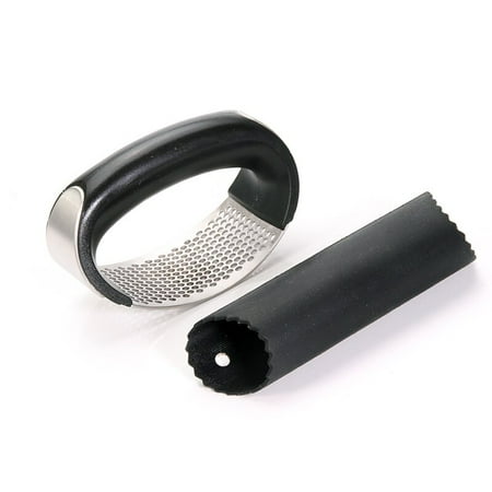Stainless Steel Garlic Press - Garlic Mincer Crusher and Peeler Kitchen Gadget
