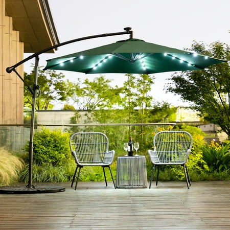 ikayaa Philemon 10 Solar Light Cantilever Umbrella(GREEN)