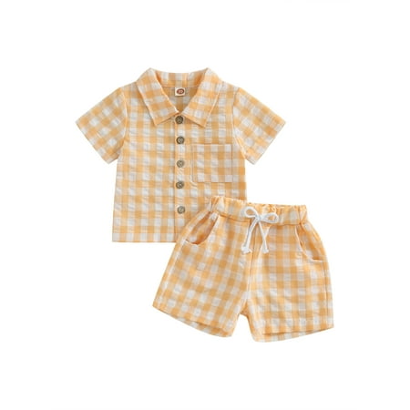 Qtinghua 2Pcs Toddler Baby Boys Summer Plaid Print Short Sleeve Lapel Button Down Shirt Shorts Beach Casual Clothes
Qtinghua 2Pcs Toddler Baby Boys Summer Plaid Print Short Sleeve Lapel Button Down Shirt Shorts Beach Casual Clothes