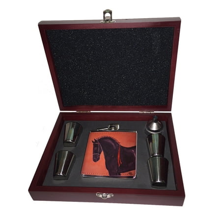 KuzmarK Pink Leather Flask Set in Rose Wood Gift Box - Black Percheron Draft Horse Art by Denise Every
KuzmarK Pink Leather Flask Set in Rose Wood Gift Box - Black Percheron Draft Horse Art by Denise Every