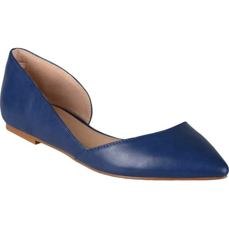Women s Journee Collection Cortni Pointed Toe D Orsay Flat Blue Faux Leather 6 M