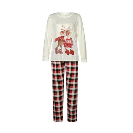 TOPGOD Christmas Family Pajamas Cartoon Elk Plaid Pattern Sleepwear Clothing