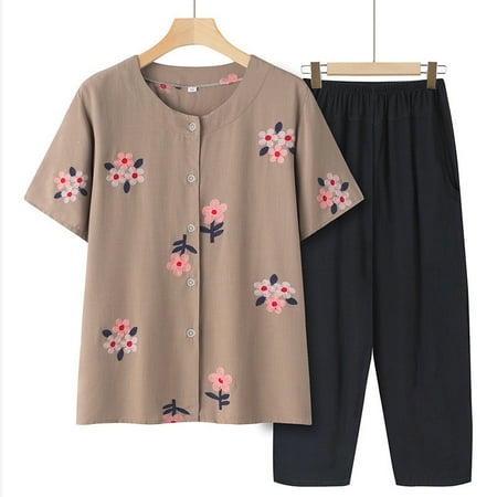 Womens s Cotton Linen Lounge Set Short Sleeve Printed Top Pajamas Wide Leg Pants Loungewear Outfits Khaki Size 5XL
Womens s Cotton Linen Lounge Set Short Sleeve Printed Top Pajamas Wide Leg Pants Loungewear Outfits Khaki Size 5XL