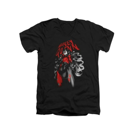 Batman Comics Harley Quinn Down The Barrel Smoking Gun Adult V-Neck T-Shirt Tee