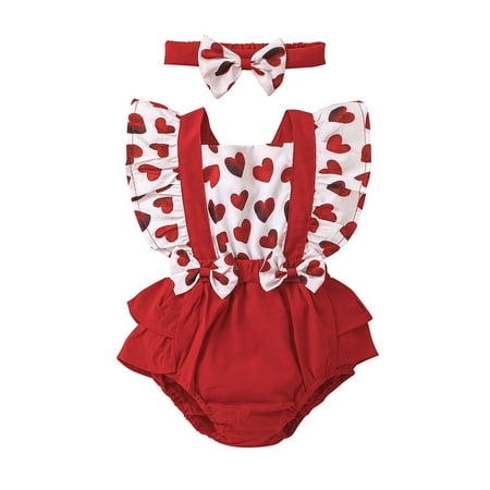 

Ballet Kids 12 Month Girl Clothes Winter Girls Valentine s Day Fly Sleeve Hearts Prints Romper Ruffles Bowknot Backless Bodysuits Headbands Set Bodysuit Baby Girl 18 Months