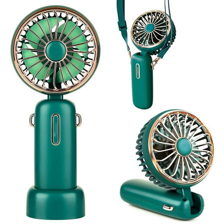 Handheld Fan 4800mAh Battery Operated Mini Portable Personal Cooling Fan USB Rechargeable Wearable Hanging Neck Fans for Women Men Multi-Functional 6-20 Hours Strong Airflow 3 Speeds-Green