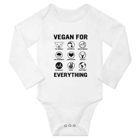Vegan for Everything Cute Baby Long Sleeve Romper (White 12-18M)