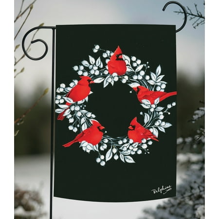 Cardinal Wreath 12x18 Red Bird Christmas Winter Black Garden Flag