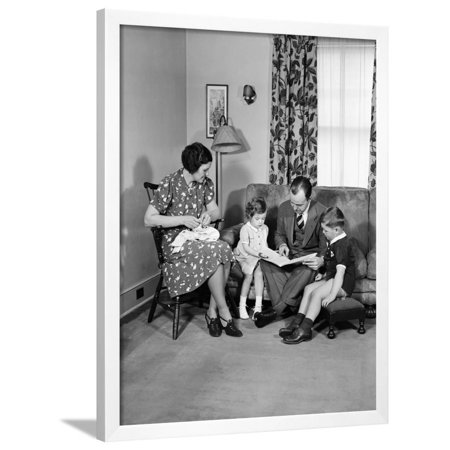 Family Sitting in Living Room Framed Print Wall Art By Philip Gendreau