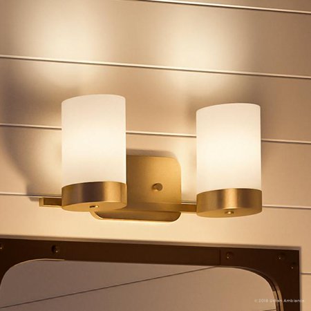 Urban Ambiance Luxury Mid-Century Modern Bath Fixture, Size: 7-1/2"H x 15-3/8"W, with Modern Style Elements, Brushed Bronze Finish and Etched White Shade, UHP2291