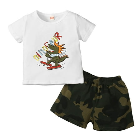 Toddler Boys Outfits Dinosaur Print Round Neck T-shirt Top +Camouflage Shorts 2Pcs Clothes Set 18-24 Months White
Toddler Boys Outfits Dinosaur Print Round Neck T-shirt Top +Camouflage Shorts 2Pcs Clothes Set 18-24 Months White