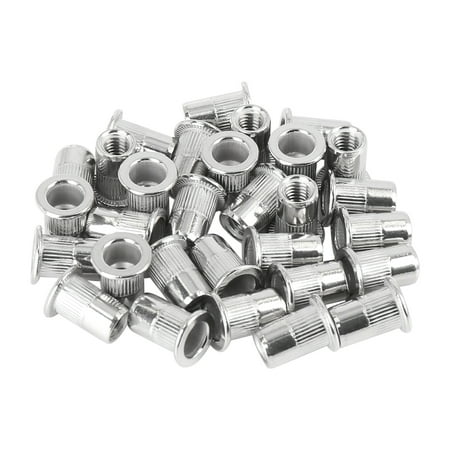 Car Flat Head Rivet Nut Threaded Insert 30 Pcs M6 Silver Tone Stainless Steel