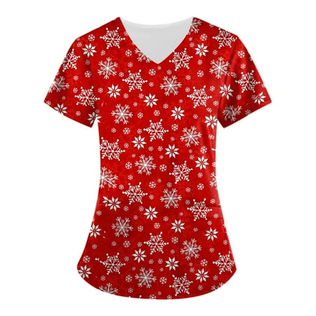CHMORA Women Scrubs Top V-Neck Print(Yellow,L)