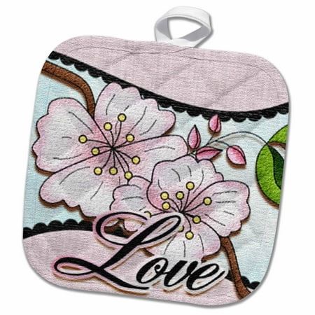 3dRose Cherry Blossom Flower Love - Pot Holder 8 by 8-inch