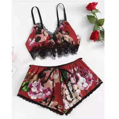 Viworld Women Lace Floral Sexy Lingerie Sexy Seduction Lace Two-Piece Set