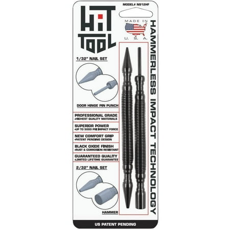 1PK HIT Tool 1/32 In. & 2/32 In. x 7 In. HSS Steel Hammerless Spring Loaded Nail Set & Door Pin Remover
1PK HIT Tool 1/32 In. & 2/32 In. x 7 In. HSS Steel Hammerless Spring Loaded Nail Set & Door Pin Remover