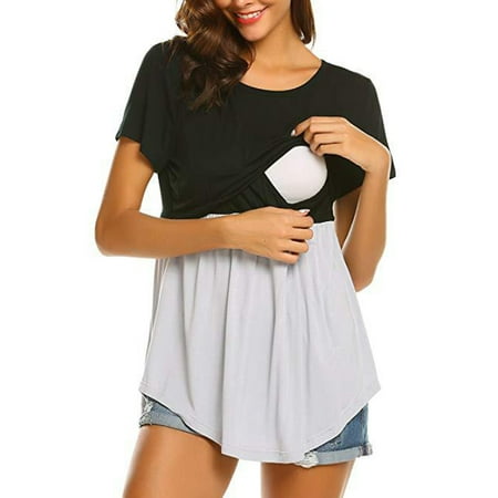 PatPat Women Maternity Trendy Color-blocked Maternity Nursing Tee