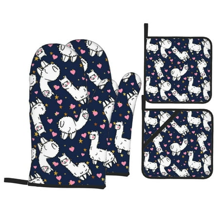 Oven Mitts and Pot Holders 4 pcs Set cute alpacas lama hearts star Heat Resistant Pot Holders Oven Mitts for kitchen Non-Slip Hanging Loop Oven Glove Potholders for Baking Cooking 
Oven Mitts and Pot Holders 4 pcs Set cute alpacas lama hearts star Heat Resistant Pot Holders Oven Mitts for kitchen Non-Slip Hanging Loop Oven Glove Potholders for Baking Cooking