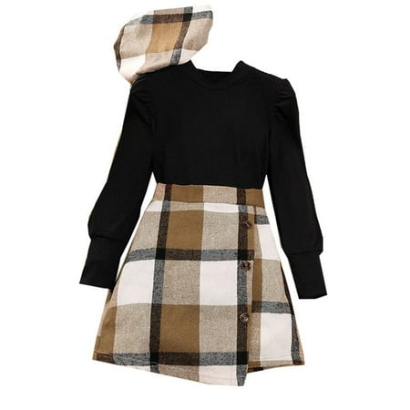 Toddler Kids Child Girls Long Sleeve Ribbed Solid Color Tops Blouse Plaid Skirt With Hat Outfits Set 3PCS
Toddler Kids Child Girls Long Sleeve Ribbed Solid Color Tops Blouse Plaid Skirt With Hat Outfits Set 3PCS