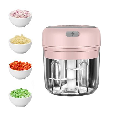 Mini Food Chopper Fruit Meat Garlic Processor Food Chopper Kitchen Tool for Dicing and Baby Food 250ML (Pink)