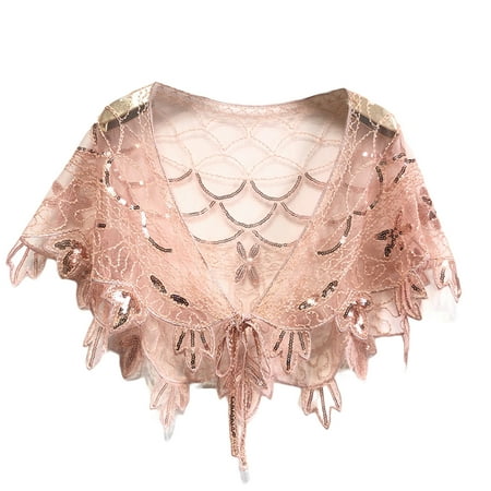 Canis Women Shawl Wraps Sequins Flower Shoulder Cover-up for Dresses
