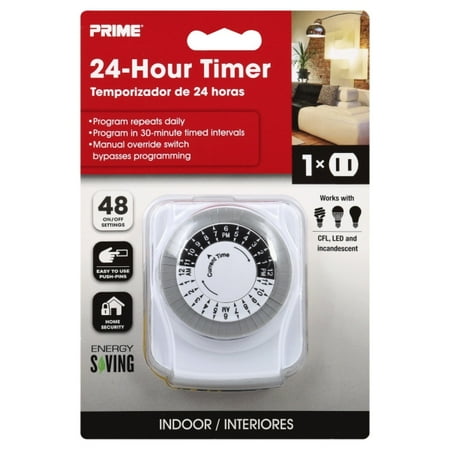 Prime Wire & Cable, Inc. TNI2412 Push-pin Timer, 1 Outlet, 15 Amps, White