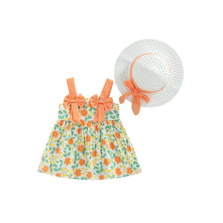 Canrulo Infant Baby Girl Suspender Dress Floral Print Bowknot A-Line Princess Dress Straw Hat Set Beach Clothes Orange 6-12 Months
Canrulo Infant Baby Girl Suspender Dress Floral Print Bowknot A-Line Princess Dress Straw Hat Set Beach Clothes Orange 6-12 Months