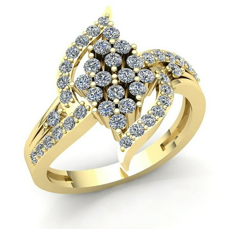 Genuine 1ctw Round Cut Diamond Ladies Bridal Cluster Anniversary Engagement Ring Solid 14K Rose, White or Yellow Gold FG VS