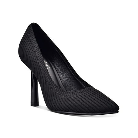 

WILD PAIR Womens Black Ribbed Knit Slip Resistant Cushioned Daliaa Almond Toe Stiletto Slip On Dress Pumps Shoes 6 M