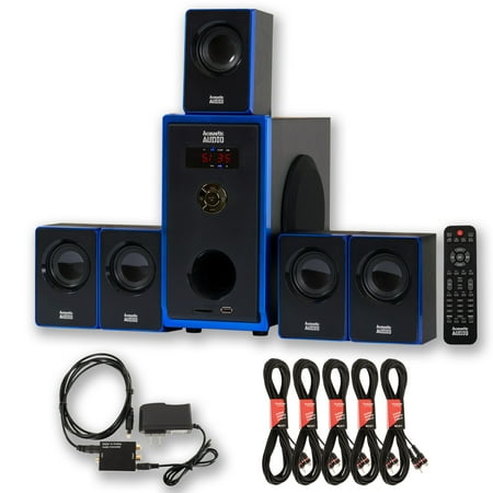 Acoustic Audio AA5102 Home Theater 5.1 Speaker System with Optical Input and 5 Extension Cables