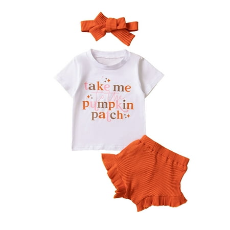 Toddler Kids Girls Outfit Pumpkin Letters Prints Top Shorts Hairband 3pcs Set Outfits For 0-3 Months
Toddler Kids Girls Outfit Pumpkin Letters Prints Top Shorts Hairband 3pcs Set Outfits For 0-3 Months