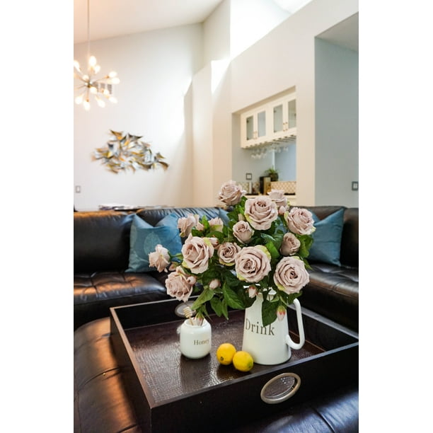 Admired By Nature 5 Stems Faux Rose and Rose Bud Flower Bush, Grey