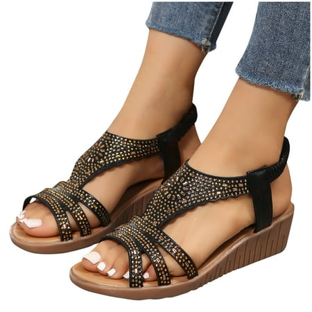 YODETEY Women s Summer Sandals Large Size Open Toe Sandals Thick Sole Comfortable Sandals Rhinestone Elastic Beach Sandals Black
YODETEY Women s Summer Sandals Large Size Open Toe Sandals Thick Sole Comfortable Sandals Rhinestone Elastic Beach Sandals Black