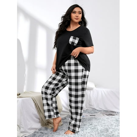 Women s Plus Gingham Print Pajama Set 4XL(20) Black and White Casual F22001D
Women s Plus Gingham Print Pajama Set 4XL(20) Black and White Casual F22001D