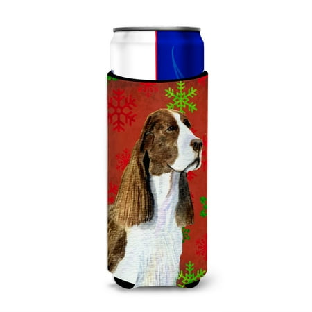 Springer Spaniel Red and Green Snowflakes Holiday Christmas Ultra Beverage Insulators for slim cans SS4720MUK