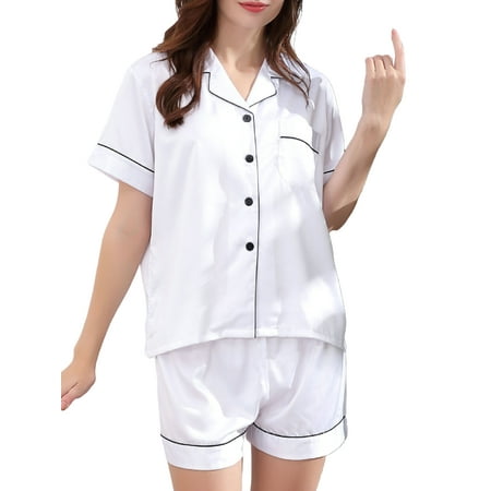 Glonme Women Lounge Set Short Sleeve Nightwear Solid Color Sleepwear Summer Elastic Waist 2 Piece Outfits Casual Button Down Pajamas Sets White S
Glonme Women Lounge Set Short Sleeve Nightwear Solid Color Sleepwear Summer Elastic Waist 2 Piece Outfits Casual Button Down Pajamas Sets White S