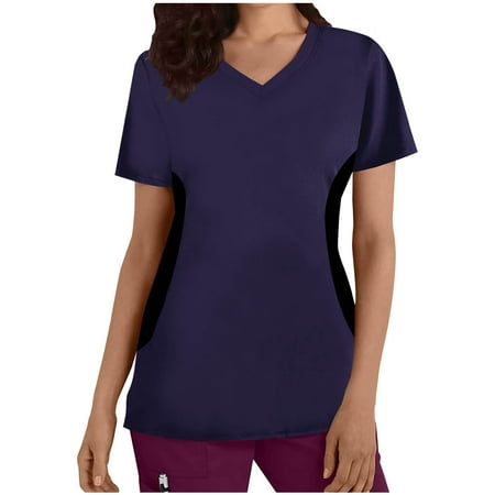 Women s Short Sleeve Scrub Tops Fashion Color Block V Neck T Shirts Casual Loose Fit Lightweight Tunic Pullover Tees
Women s Short Sleeve Scrub Tops Fashion Color Block V Neck T Shirts Casual Loose Fit Lightweight Tunic Pullover Tees