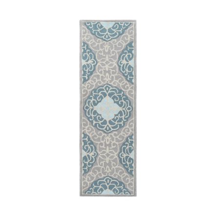 2.5 x 8 Water Mosaics Caribbean Blue and Sand White Hand Tufted Area Throw Rug Runner