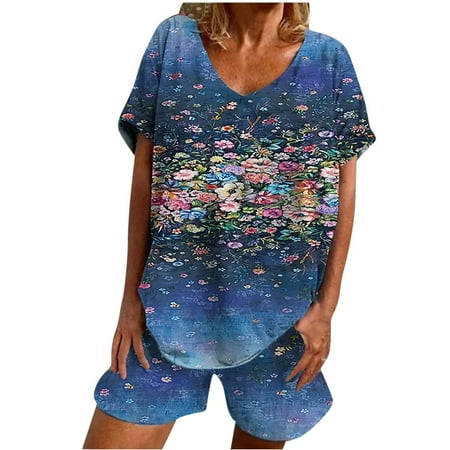 Womens Casual Summer 2 Piece Outfits Short Sleeve V Neck Tops with Shorts with Pockets Pajamas Sets PJs Lounge Suits
Womens Casual Summer 2 Piece Outfits Short Sleeve V Neck Tops with Shorts with Pockets Pajamas Sets PJs Lounge Suits