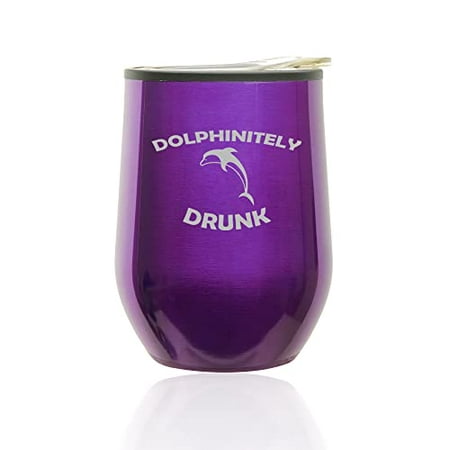 

Stemless Wine Tumbler Coffee Travel Mug Glass with Lid Dolphinitely Drunk Dolphin Funny (Royal Purple)