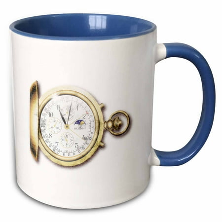 3dRose Image of antique gold pocket watch - Two Tone Blue Mug 11-ounce