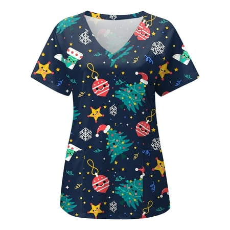 Youmylove Christmas Santa Women Scrubs Top Short Sleeve V-Neck Printed Top Nurses Working T-Shirts Blouse With Pockets
Youmylove Christmas Santa Women Scrubs Top Short Sleeve V-Neck Printed Top Nurses Working T-Shirts Blouse With Pockets